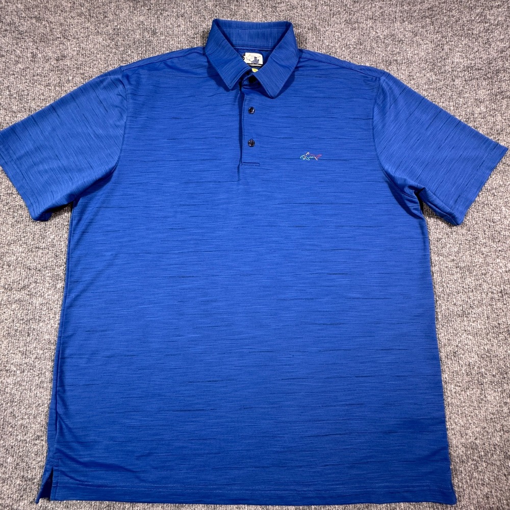 Greg Norman Play Dry Mens Medium Blue Space Dye‎ Performance Golf Polo Medium